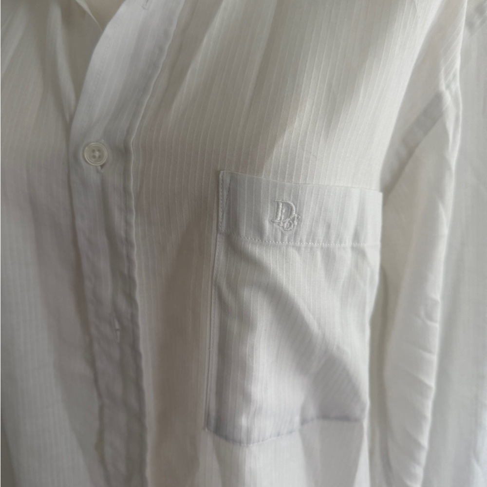Classic White Men's DIOR Dress Shirt with Subtle Pinstripe